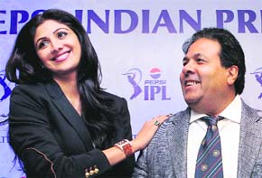 IPL Chairman Rajiv Shukla with Rajasthan Royals owner Shilpa Shetty during the IPL 2013 auction in Chennai on Sunday.