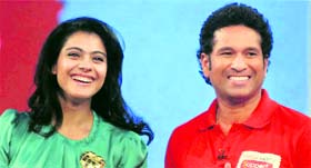 Sachin Tendulkar and actress Kajol during an interactive session in Mumbai on Sunday.