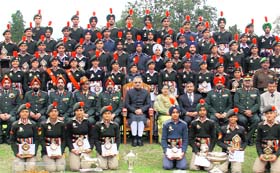 Punjab Governor and UT Administrator Shivraj V Patil with NCC cadets and officers who participated in the Republic Day parade in New Delhi, at the Punjab Raj Bhawan in Chandigarh on Monday