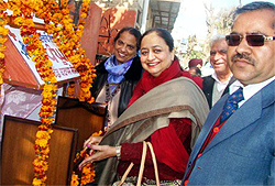 Napinder Kaur, wife of Raminder Singh, Commissioner, Ferozepur division, inaugurating the panghura in Ferozepur on Tuesday