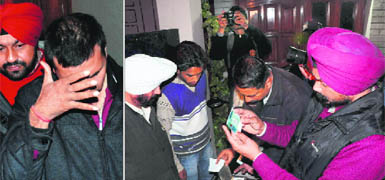 Income tax officer Rakesh Jain, who was caught taking a bribe at his house in Sector 22, Chandigarh, on Tuesday night; and (right) CBI sleuths conduct a raid at Jains house.