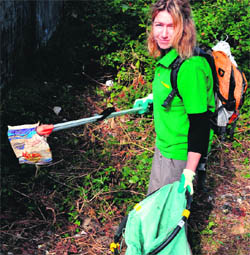 Jodie Underhill, a member of Waste Warriors, in Dehradun on Tuesday.