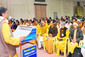 Shanti Kunj activists deliver a lecture at the concluding session of a workshop in Haridwar on Tuesday. 