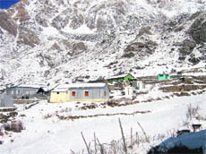 The snow-bound ITBP camp at Kuti in Pithoragarh district.