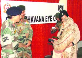 Army officers interact with patients at Military Hospital in Akhnoor on Tuesday