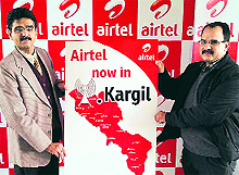 Dharminder Khajuria, chief operating officer, Bharti Airtel, launches the services in Kargil on Tuesday