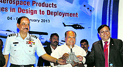 Defence Minister AK Antony with IAF Chief Air Chief Marshal NAK Browne and DRDO D-G VK Saraswat at a seminar in Bangalore on Tuesday