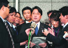 Japanese Defence Minister Itsunori Onodera speaks to reporters at the Defence Ministry in Tokyo on Tuesday