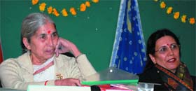 Former minister Prof Laxmi Kanta Chawla along with convener Dr Venita Singh at a conference organised in Abohar