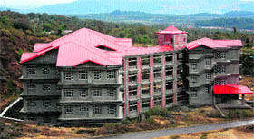 The under-construction building of Himachal Pradesh University regional centre at Kahniyara near Dharamsala.