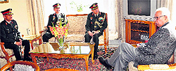 Senior Army officers brief Governor NN Vohra on the security situation, in Jammu on Thursday