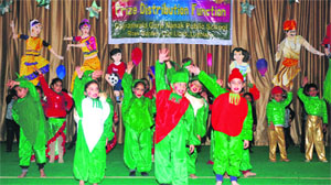 Students perform during the annual prize distribution function of GGN Public School in Ludhiana on Thursday.