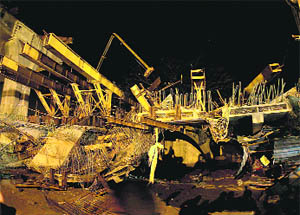 A portion of the bridge that collapsed near the Mumbai airport on Wednesday night. 