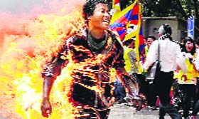 A file photo of a Tibetan attempting self-immolation