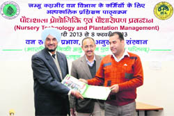 A participant from the J&K Forest Department being honoured at the conclusion of a training programme at the FRI in Dehradun on Friday. 