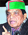 Dhani Ram Shandil addresses the media in Shimla on Friday
