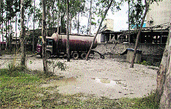 Slush around the cement unit in the Bir Palassi area of Nalagarh subdivision in Solan district