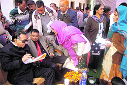 Transport Minister GS Bali listens to grievances of the public at Nagrota Bagwan in Kangra district on Friday