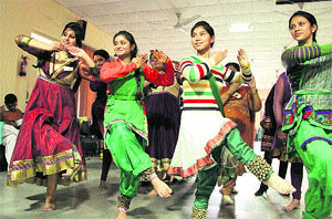 Students of the SD College for Women at a national dance workshop on Shingar Ras and Bhakti Ras in Kathak, sponsored by the UGC, in Jalandhar on Friday.