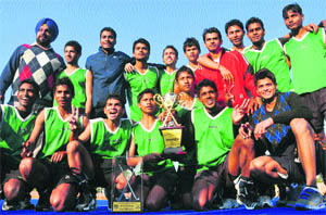 Winners of the All-India Jagtar Memorial Hockey Tournament (U-21) at the PAU in Ludhiana. 