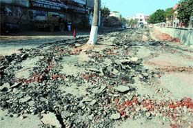 Road raze: A road made by the Improvement Trust, not a long time ago, is being refurbished to make it strong enough to cater to the heavy vehicular traffic, near the office of the Trust in Bathinda on Saturday