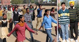 Abuzz with activity: (Left) Students of the Government Rajindra College rehearse on Saturday for their annual athletic meet that is to be held on February 13-14; Ramandeep Singh, a student of Government Rajindra College, won a silver medal in the state karate championship held at Kapurthala recently