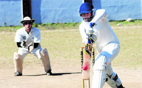 A batsman in action during a match in the 61st Dehradun District Cricket League Tournament in Dehradun on Saturday.