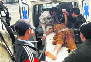 An accident victim being taken to a hospital in Kaithal on Saturday. 