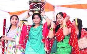 Students of St Soldier Divine Public School participate in a talent show in Jalandhar on Saturday