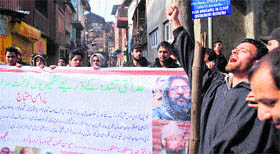 Residents of the Maisuma area protest against the execution of Parliament attack convict Afzal Guru, in Srinagar on Saturday.