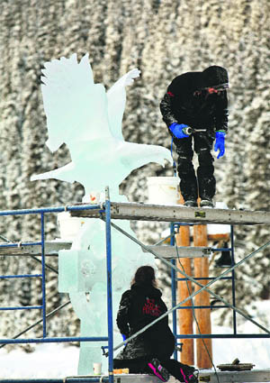 The participants worked in teams of two to sculpt towering art forms 