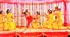 Students present a dance during the annual function of Academic Heights Bachpan Public School at Jagjeetpur in Haridwar on Sunday.