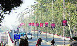 Streetlights atop DAV College ROB have advertisements in contravention of the agreement signed by the contractor with the MC in Jalandhar