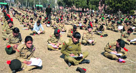 NCC cadets take the 'B' certificate examination at SCD Government College in Ludhiana.