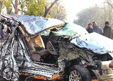 The mangled remains of the car.