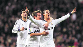 Celebrates one of his goals.