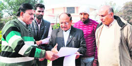 Displaced employees of the Antony Waste Handling Cell Private Limited meet Mayor Bakshi Ram Arora in Amritsar on Monday.