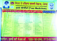 A poster shows a list of free medicines at a government hospital in Amritsar.