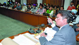 ADC (D) Mohammad Tayyab presiding over a meeting of government officials in connection with making the district smoke-free by March 31, in Bathinda on Monday.