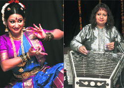 Kolkata-based Ujjaini Sharma performs Bharatnatyam; and (right) Bhopal-based Shruti Adhikari plays santoor at Bhaskar Rao Indoor Auditorium in Sector 35, Chandigarh, on Monday.