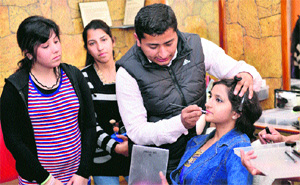 Mudit, a Delhi-based beautician, at a one-day workshop on cosmetology at GVM Girls College, Sonepat.