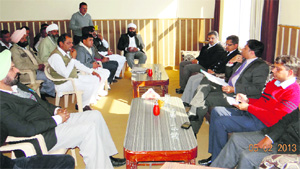 CJM Harish Gupta (second from right) addresses sarpanches during a meeting at Ellenabad.