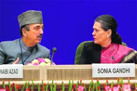 National Advisory Council chairperson Sonia Gandhi with Union Health & Family Welfare Minister Ghulam Nabi Azad in New Delhi on Monday