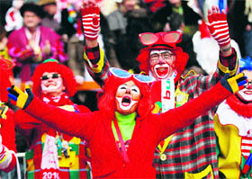 Revellers at the traditional Rose Monday carnival parade in the western German city of Duesseldorf.