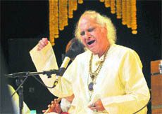 Pandit Jasraj performs at Tagore Theatre in Sector 18, Chandigarh, on Tuesday.