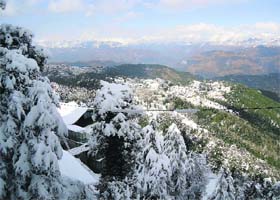 A view of the recent snowfall on the Dalhousie hills