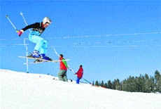 A skier in action at a ski resort in Gulmarg on Tuesday. 