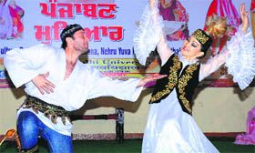 foreign dancers perform during the 16th international folklore festival of the Punjabi Sabhyacharak Pirh in Kapurthala.