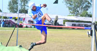 A student takes part in the high jump event during the PAU athletics meet in Ludhiana on Tuesday.