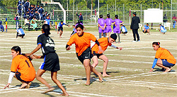 A kho-kho match in progress at Guru Nanak Dev University in Amritsar on Wednesday